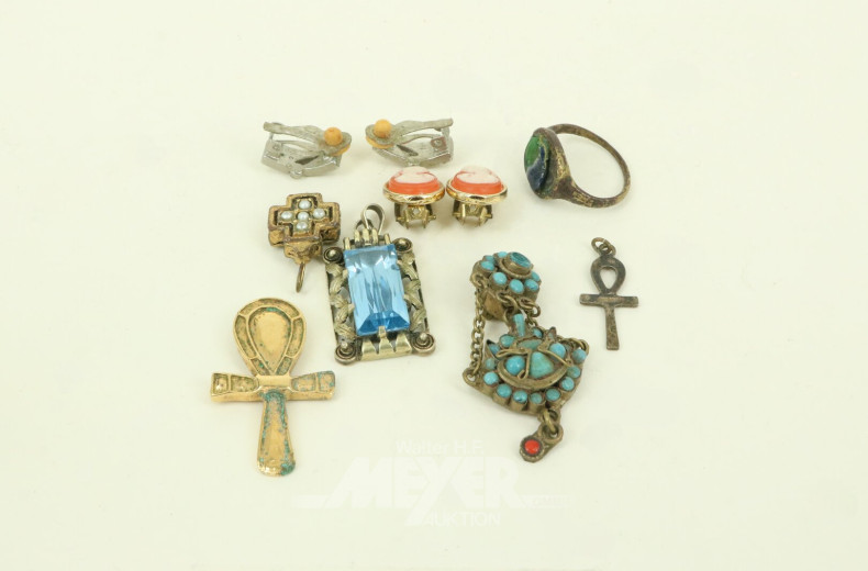 Kl. Konvolut Modeschmuck, sowie 1 Anhänger in 830er Silber