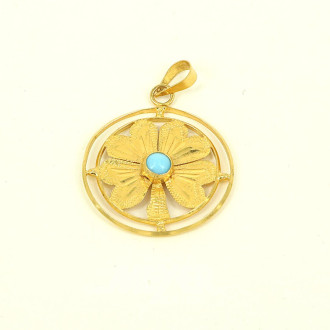 Runder Anhänger 'Kleeblatt', mittig mit kleinem türkisfarbenem Stein