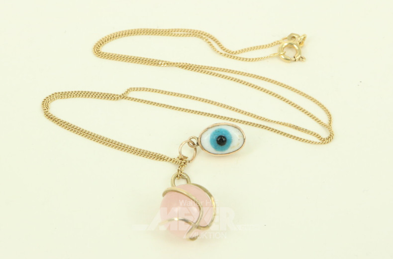 Gliederkette, punziert in 375 GG, mit 2 Anhängern in 333 GG (Säuretest)