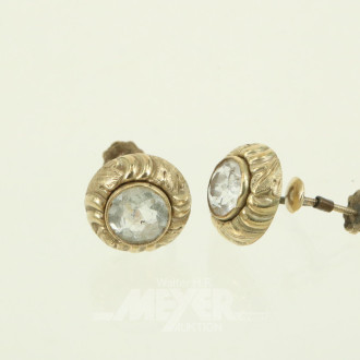 Paar Ohrclips mit Schraubverschluss u. jew. 1 gr. transparenten Farbstein