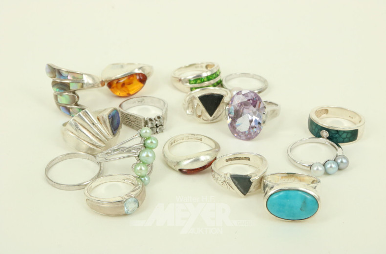 17 Ringe in 925er Silber, u.a. LAPPONIA