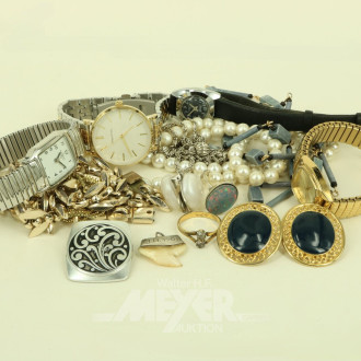 Konvolut Modeschmuck, sowie 4 Armbanduhren