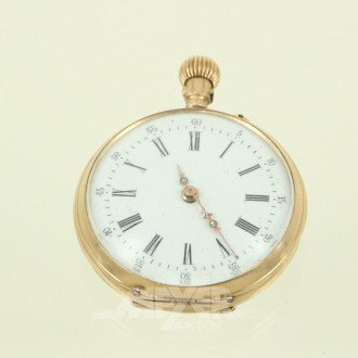 Kl. Taschenuhr Cylindre 8 Rubis, rückseitiger Sprungdeckel in 585 GG