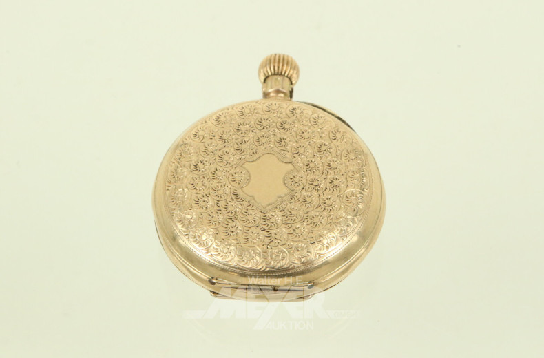 Kl. Taschenuhr Cylindre 8 Rubis, rückseitiger Sprungdeckel in 585 GG