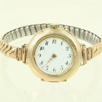 kl. Armbanduhr, äußerer Sprungdeckel in 585 GG