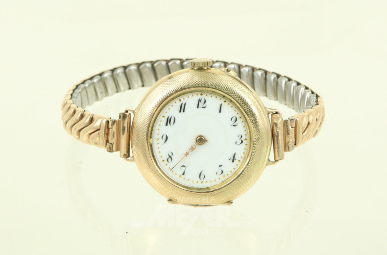kl. Armbanduhr, äußerer Sprungdeckel in 585 GG