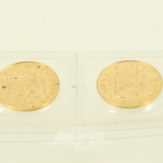 2 Gedenkprägungen, "Stadt Barntrup in Lippe" in 986er Gold