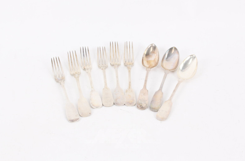 9 Teile Speisebesteck, best. aus 6 Gabeln u. 3 Löffeln
