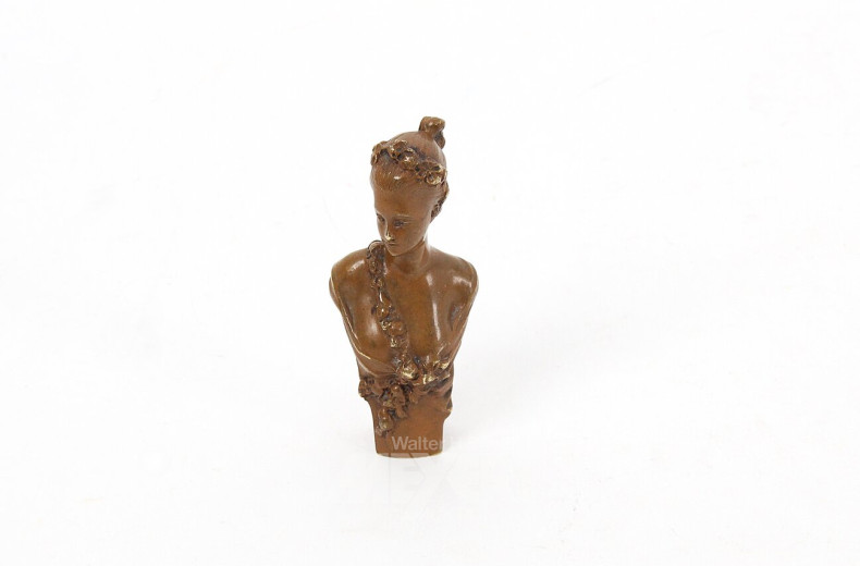 kl. Büste/Petschaft "Figürl. Darstellung einer jungen Dame", Bronze