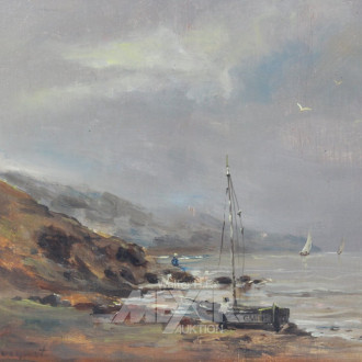 Gemälde 'Fischerboot an der Küste'