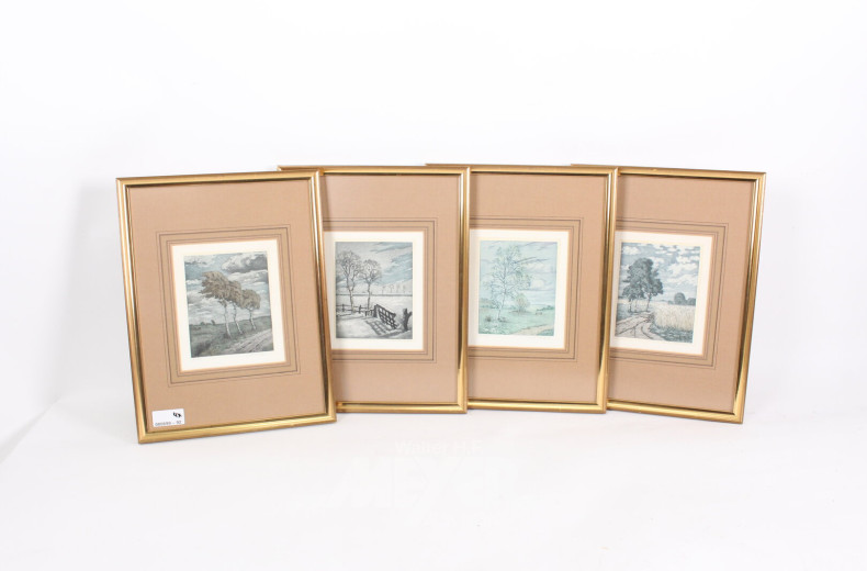 Serie von 4 Farbradierungen 'Die vier Jahreszeiten'