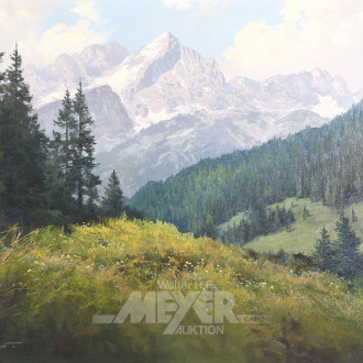 Gemälde 'Alpenlandschaft mit Blumenwiese'