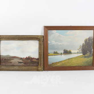 2 Gemälde mit Flusslandschaften
