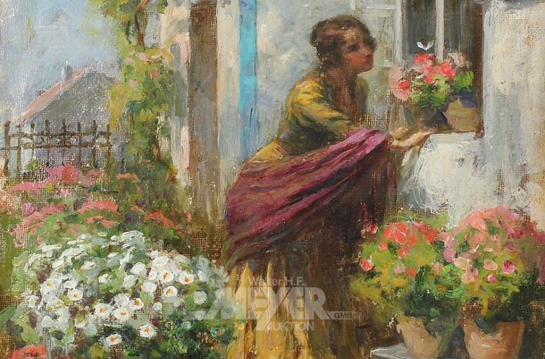 Gemälde "Junge Frau im Blumengarten"