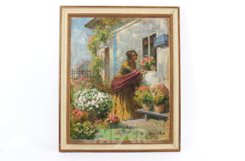 Gemälde "Junge Frau im Blumengarten"