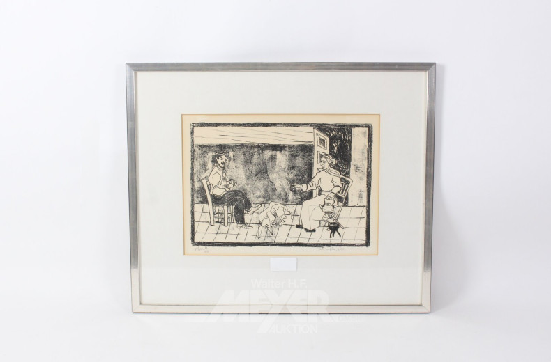 Lithografie "Beim Tee"