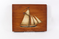 2 Segelschiffdarstellungen auf Holzplatte