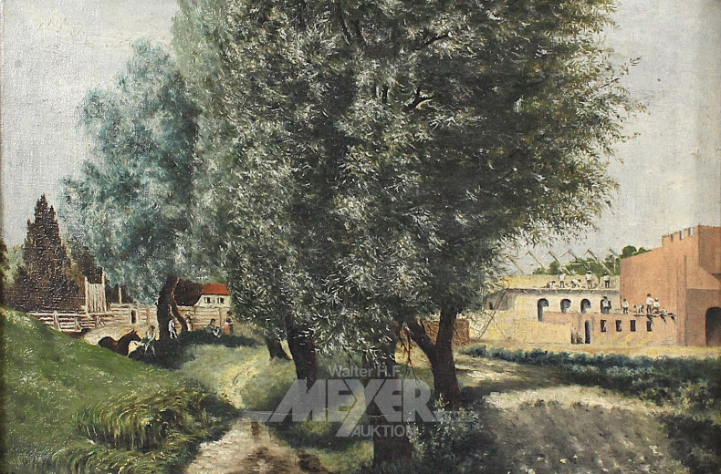 Gemälde "Dorfansicht mit Weiden"