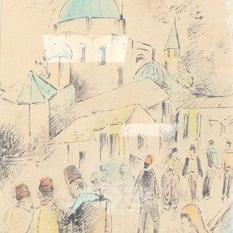 Aquarell "Stadtlandschaft aus dem Nahen Osten"
