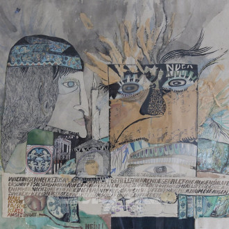 Collage "Gesichter und Textfragmente"