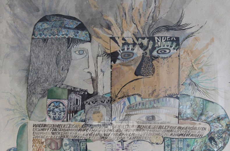 Collage "Gesichter und Textfragmente"