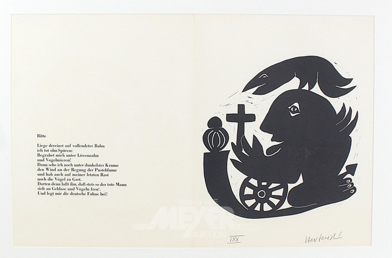 Druckgraphik nach einem Holzschnitt von Axel Hertenstein, Auflage: IXX