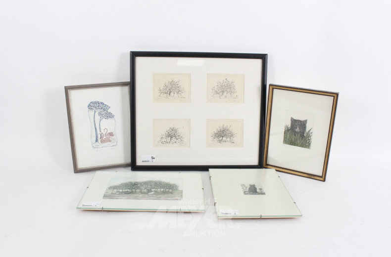 5 versch. Bilder, u.a.