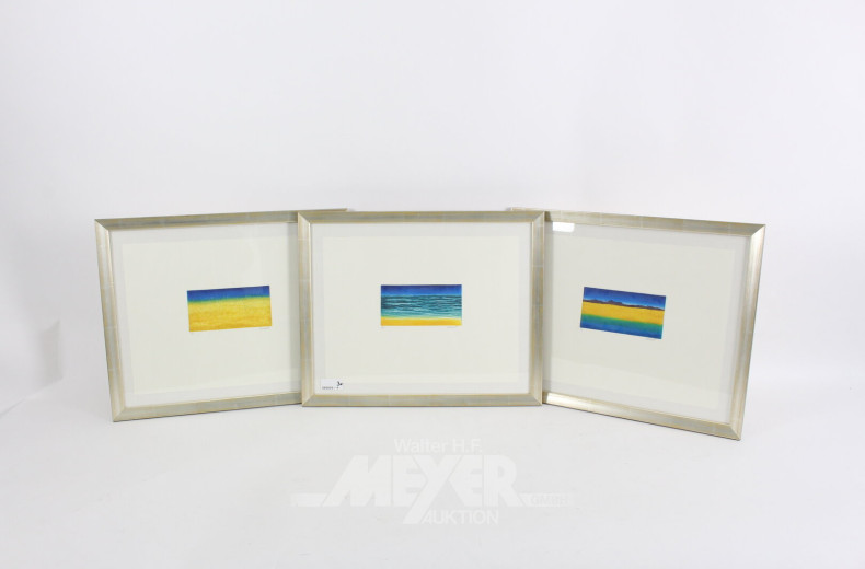 Bilderserie, 3-tlg. "Stilisierte Landschaften u. Meeresansicht"