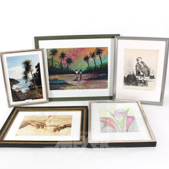 5 versch. Druckgrafiken, best. aus Blumen, Landschaftsszenen, Detailauschnitte, etc.