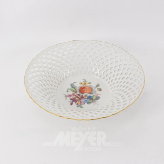Porzellan-Gebäckteller mit Blumendekor und durchbr. Wandung