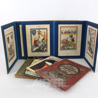 3 Bücher, 1 Sammelalbum und 3 Mappen mit div. Drucken