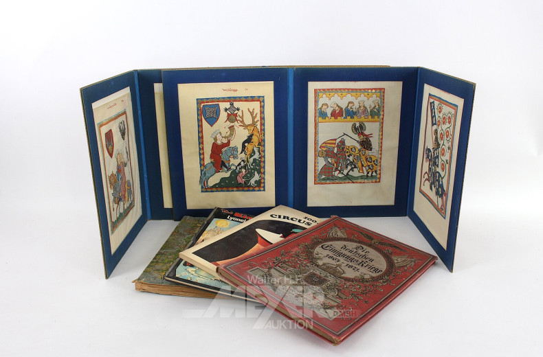 3 Bücher, 1 Sammelalbum und 3 Mappen mit div. Drucken