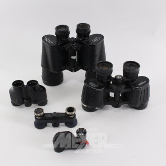 3 versch. Ferngläser, 1 Opernglas u. 1 Monokular