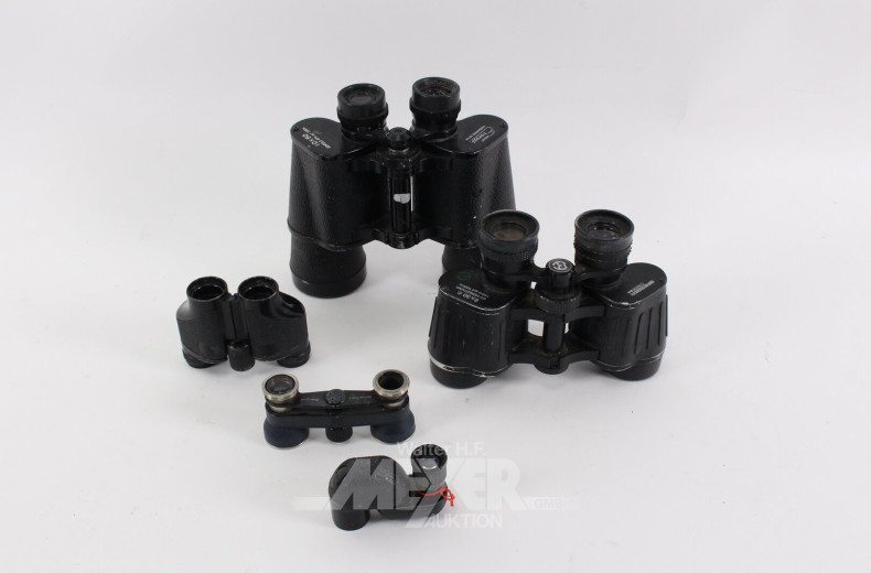 3 versch. Ferngläser, 1 Opernglas u. 1 Monokular