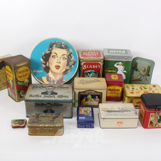 kl. Sammung div. kl. Blechdosen mit Werbeaufdruck