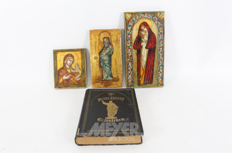 3 Ikonen sowie 1 Buch "Das Leben Jesu"