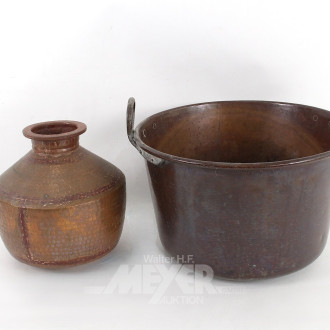 gr. Kupfer-Kessel, bauchige Kupfer-Vase