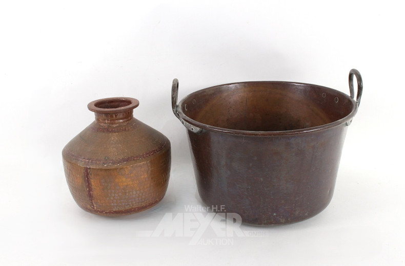 gr. Kupfer-Kessel, bauchige Kupfer-Vase
