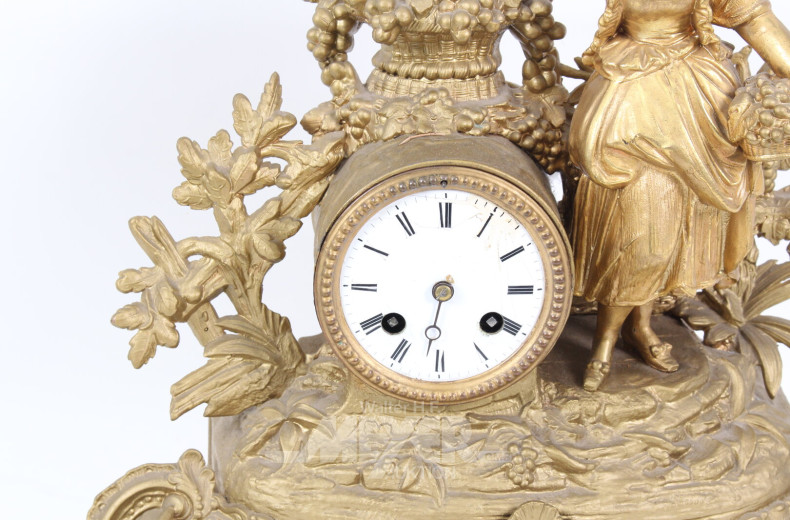 Kaminuhr, 19. Jh., Zinkguss vergoldet