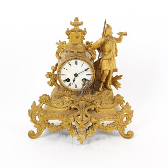 goldfarbene Kaminuhr, figürliche Darstellung