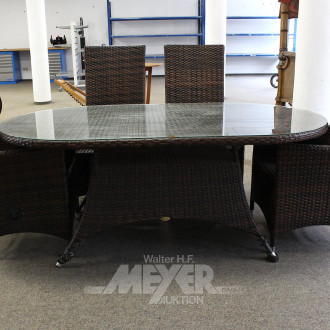 Gartentischgruppe aus braunem Kunststoffgeflecht