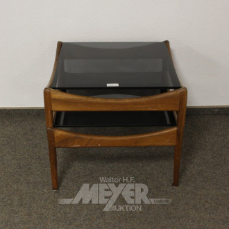 Beistelltisch, Holz mit 2 Rauchglas-Platten
