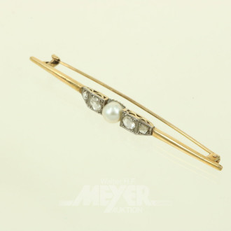 Stabbrosche mit 1 Perle u. 4 Diamantrosen