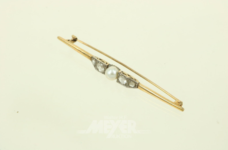 Stabbrosche mit 1 Perle u. 4 Diamantrosen