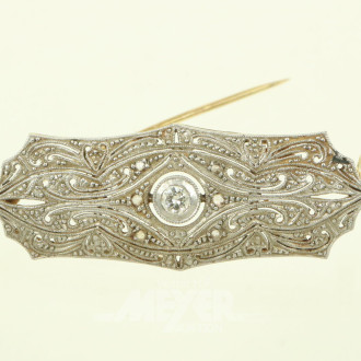 Art Déco Brosche mit 1 Brillant u, kl. Diamantrosen