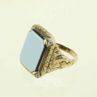 antiker Herrenring mit blauem Lagenstein u. 4 kl. Brillanten