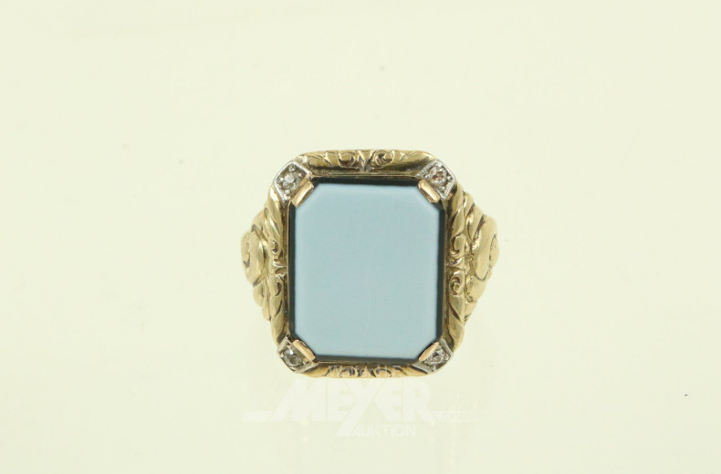 antiker Herrenring mit blauem Lagenstein u. 4 kl. Brillanten