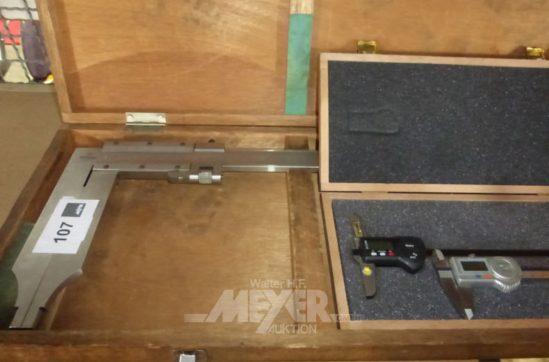 gr. Messschieber sowie 2 Digitalmessschieber, 2 Digitaltiefenmaße, 1 gr. Bügelmessschraube GARANT, tlw. neuwertig