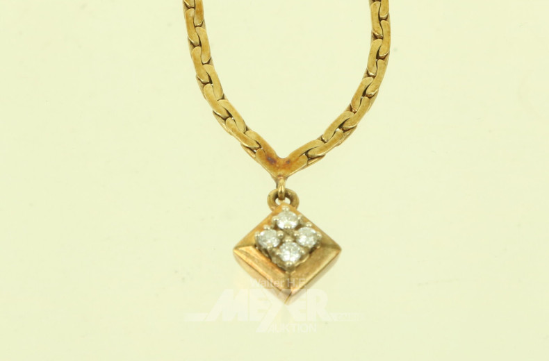 Collier mit quadratischem Anhänger, mit 4 kl. Brillanten
