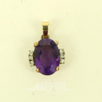 Anhänger mit lilafarbenem Farbstein u. 6 kl. Diamantimitationen